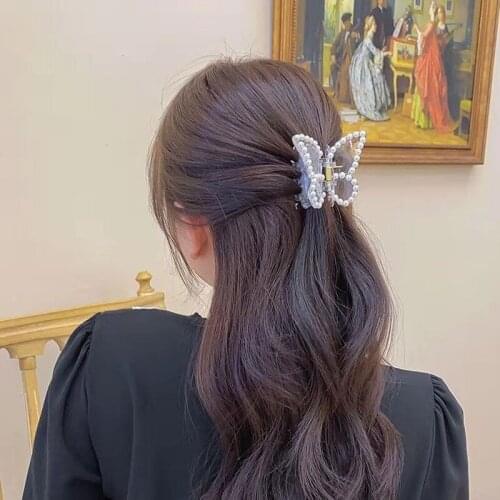 Butterfly Hair Clip Fairy Geometric Acrylic Transparent Hairpins Girls Women Pearl Hair Banana Clip Hair Accessories Barrettes