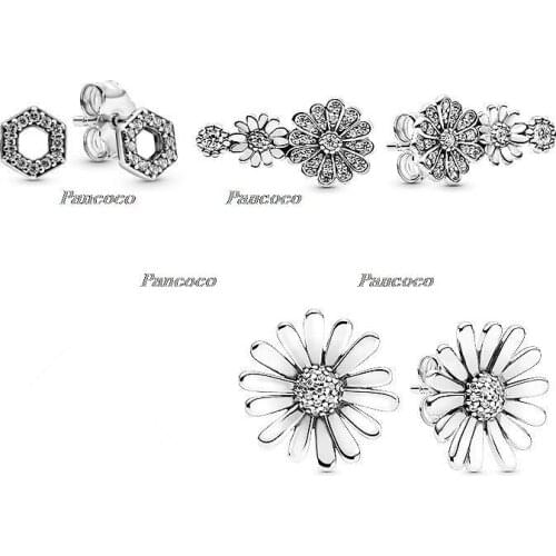 925 Sterling Silver Earring Dazzling Daisy Clusters With Crystal Studs Earring For Women Wedding Gift Fashion Jewelry