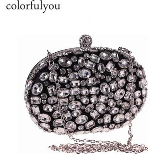Lady Acrylic Crystal Clutch Evening Purse Bridal Diamond Bag Wedding Party Polyester Handbags and Round Shape Wallets Black
