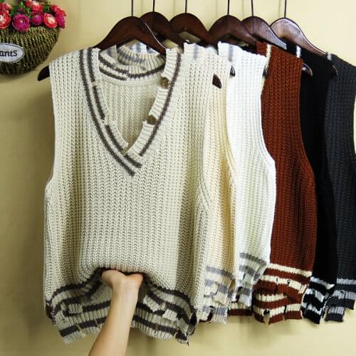 Women Autumn Winter Solid Sleeveless Sweater Tank Top Female V-Neck Casual Vest Ladies Korean Hand Knitted Waistcoat PulloverZ61