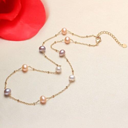 Elegant Mixed Pearls Choker Necklaces for Women 6-7mm Potato Baroque Pearl Beaded Chain Natural Freshwater Pearl Necklaces 40cm