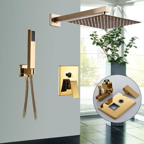 Golden Bathroom Shower Faucets Set 8" 10" 12" 16" Rainfall Shower Head 2 Ways Single Handle Bathroom Mixer Tap With Handshower