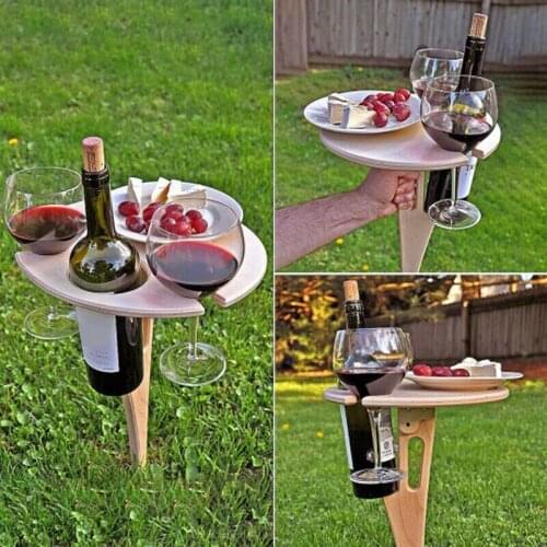 1pc Outdoor Wine Table Portable Mini Wooden Picnic Table Wine Glass Racks Collapsible Racks Outdoor Tables Outdoor Furniture