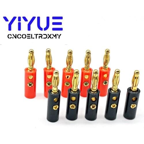 10 Pcs High Quality 4mm Banana Plug Gold Plated Red Black Length 40mm Connector