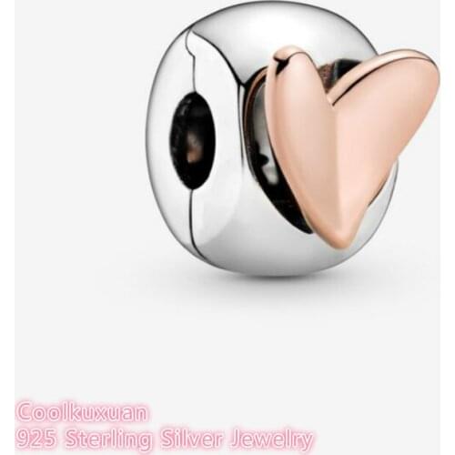 100% 925 Sterling Silver Freehand Heart Clip Charm Rose Gold beads Fits Original Pandora bracelets Jewelry Making