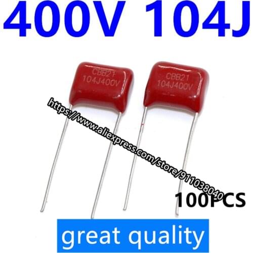 100PCS/LOT CBB capacitor film capacitor 400V104J 0.1UF 100NF P10MM Cheaper batches
