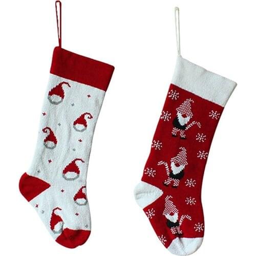 2Pcs Christmas Stocking Santa Claus Gift Socks Candy Bag Xmas Tree Hanging Decor For Holiday Party Home Decoration