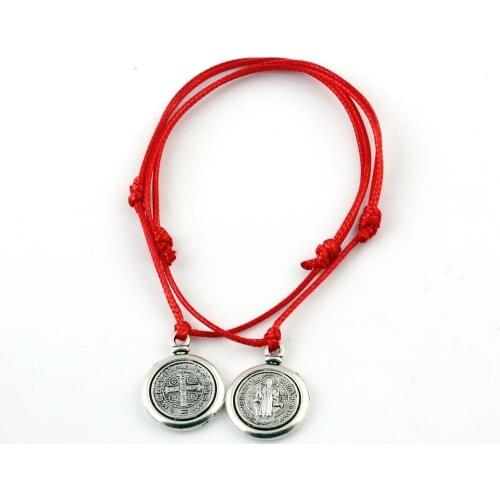 3PCS/lots San Benedetto Medal Cross Religion charm Pendant Adjustable kabbalah Korea Waxed Cotton Cord Bracelets red B-278