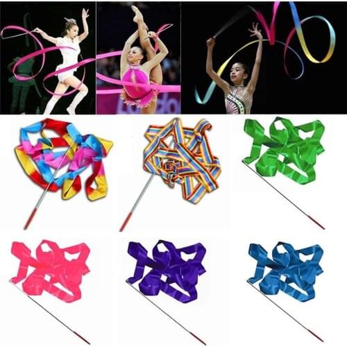 4M Colorful Gym Ribbons Dance Ribbon Rhythmic Art Gymnastic Ballet Streamer Twirling Rod Stick For Gym Training Professional