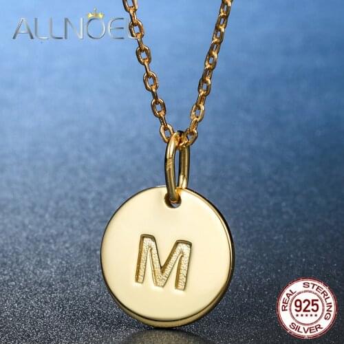 ALLNOEL Silver 925 Jewelry Round Pendant Necklace Letter Print Personal Designed Unique Jewelry Gold Color