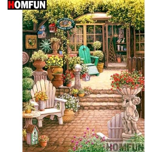 HOMFUN Full Square/Round Drill 5D DIY Diamond Painting "flower shop" 3D Embroidery Cross Stitch 5D Home Decor A14975