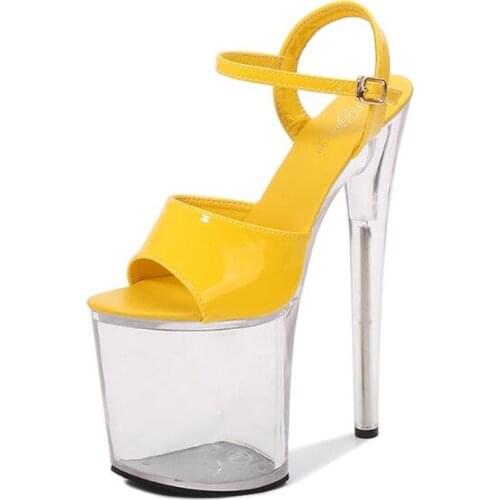 HOT Summer 20CM Thin High Heels Women Sandals lady Pumps Patent Leather Buckle Open Toed waterproof platform party shoes woman