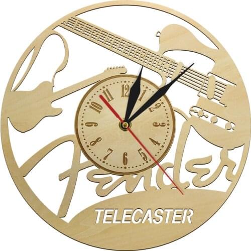 Fender Blacktop Telecaster Baritone Original Wall Clock Rustic Hanging Clock Wooden Sign Symbol Decor Guitar Modern Wood Clock