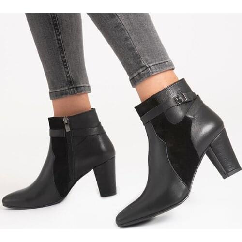 Callizio Women Genuine Leather High Heel Ankle Boots Female Shoes Bootie Best Luxury New Season Designer Fall Buckle Zippered