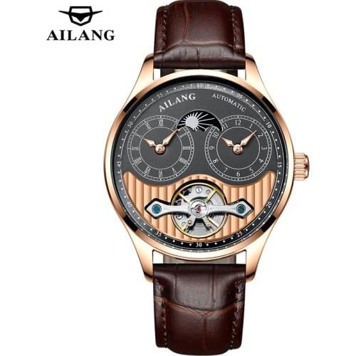 Two time Watches Men Watch Luxury Brand Tourbillon Mechanical Military Watch Reloj Hombre Whatch Leather Male Business Watches