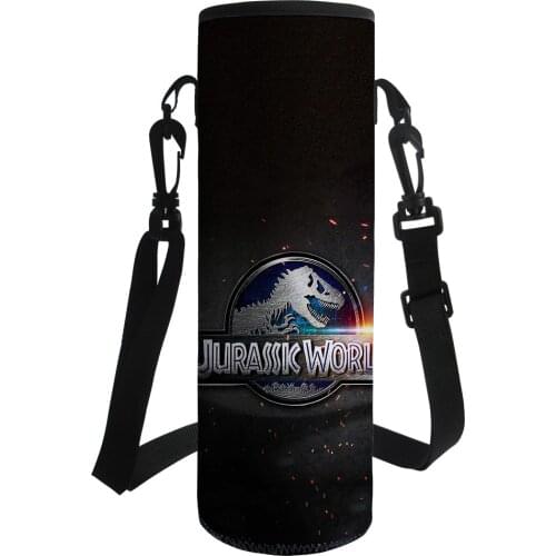 Black Jurassic World Printing 500-1000ML Water Bottle Cover Travel Shoulder Thermal Bottles Bag Insulated Holder Carrier Pouch