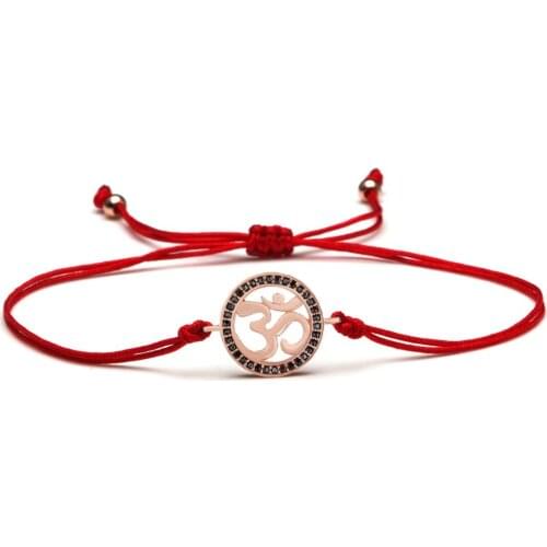 Black Shiny Cubic Zirconia OM Luck Charm Bracelet For Women Girl Buddhism AUM Yoga Mysterious Symbols Copper CZ Jewelry Present