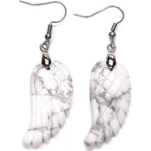 KFT Natural Stone White Howlite Quartz Angel Wing Dangle Hook White Turquoise Stone Earrings For Women Party Wedding Jewelry