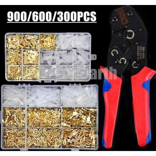 900/600/300PCS 2.8/4.8/6.3mm Spade Crimp Terminals Connector Universal Plug Seal Electrical Wire Connectors SN48B Crimping Kit