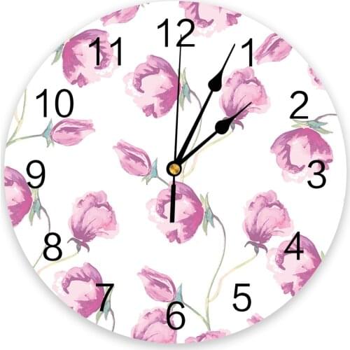 Pink Flower White Round Wall Clock Modern Design Home Living Room Decoration Childrens Room Kitchen Table Clock
