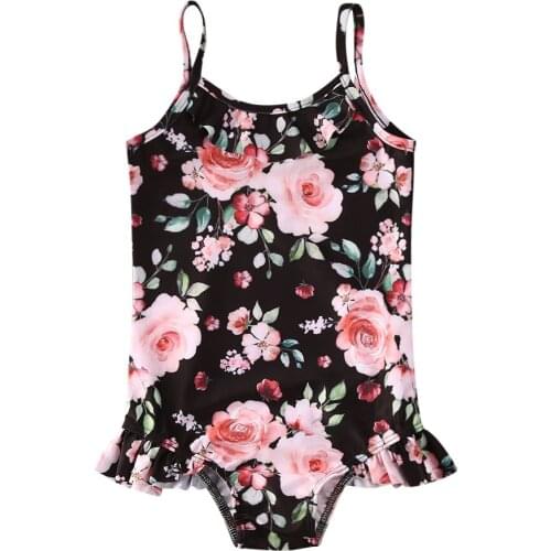 Newborn Toddler Baby Girls Swimsuit Ruffles Flower Bathing Suit Bikini Swimwear Summer Print Sleeveless Bodysuit