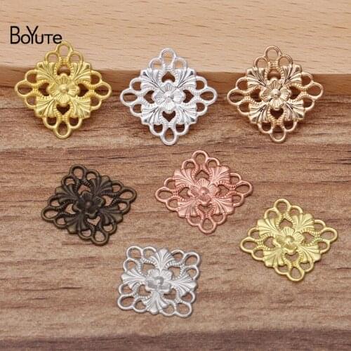 BoYuTe (100 Pieces/Lot) 15MM Square Metal Copper Filigree Findings Diy Hand Made Jewelry Accessories Wholesale