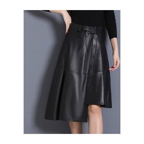 Top brand Women High 2020 Waist Slim Genuine Sheep Leather Skirt P9 high quality