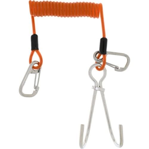 MagiDeal High Strength Scuba Diving Reef Double Hooks&Spiral Coil Lanyard+Carabiner Kit for Dive Swiming Underwater Sport