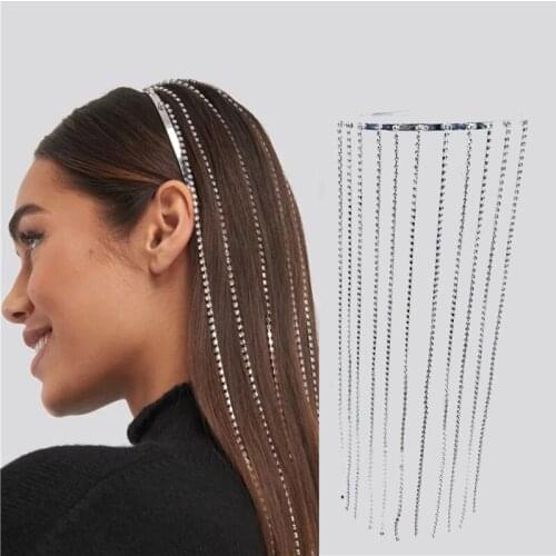 Fashion Long Tassel Headband Hair Hoop Rhinestone Jewelry for Women Bridal Crystal Head Chain Tiara Hair Jewelry Party Gift