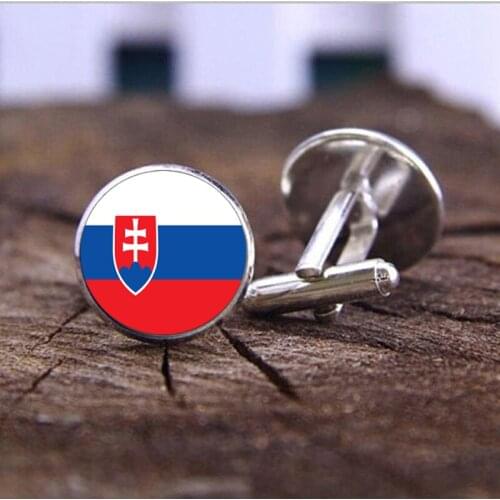 Trendy Glass Cabochon Cufflinks Women Men Slovak National Flag Charms Shirt Cuff Links Button Jewelry Accessories