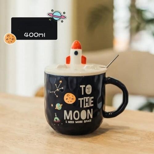 Cartoon Childrens Milk Coffee Cup 400ml Rocket Starry Sky Large Capacity Creative Cup Space Rokcet Moon Pattern Phone Holder