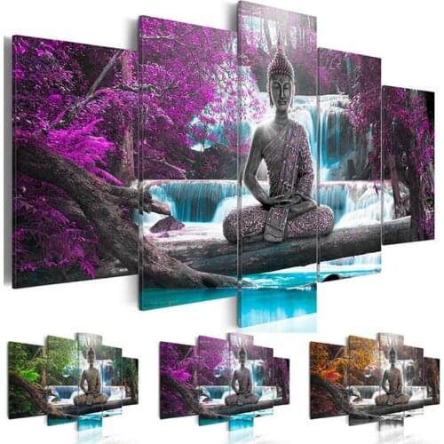 5 Piece diamond mosaic square round diamond painting cross stitch kit diamond embroidery Buddha Waterfall Landscape home decor