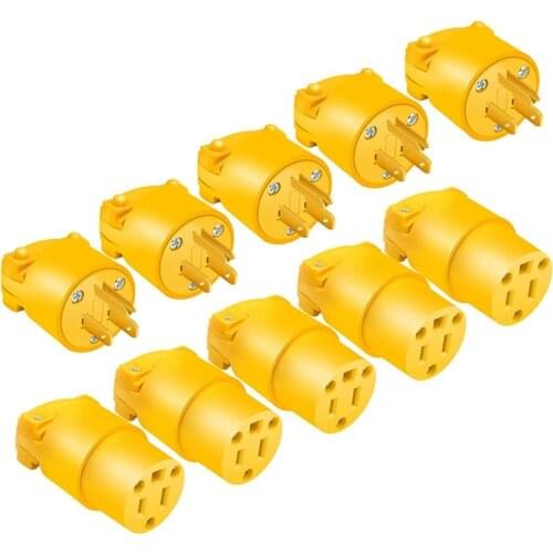 NEW-12Pcs Electrical Replacement Plug & Connector Set Extension Cord Ends Shell 5-15P Industrial Grade 3-Prong Plug US Plug