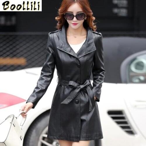 Boollili 2020 New Fashion Leather Jacket Women Warm Winproof Long Faux Leather Jacket Spring Autumn Slim Jaqueta Couro Plus Size