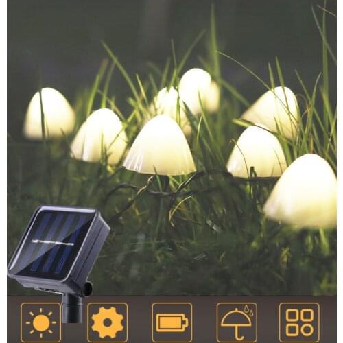 New Solar Light String 10/20/30 LED Ground Plug Mushroom Landscape Lamp Outdoor Holiday Courtyard Villa Decoration Light