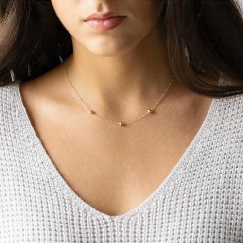 Real 14K Gold Filled Necklace Gold Beads Choker Boho Chain Collier Femme Kolye Collares Women Jewelry Necklace for Women