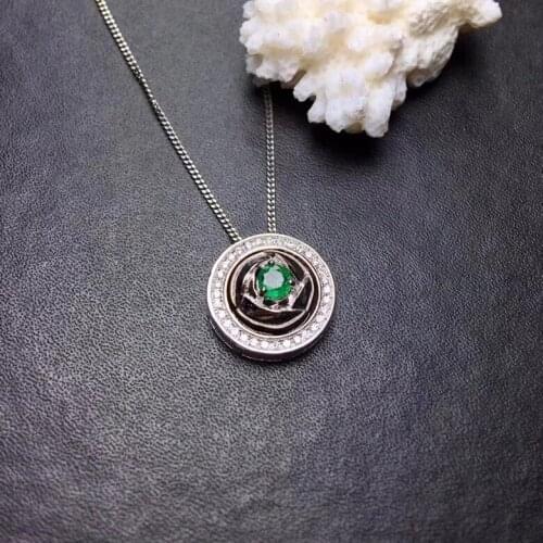 Natural green emerald Pendant necklaces natural gemstone pendant S925 silver Fashion round two wears Women party luck jewelery