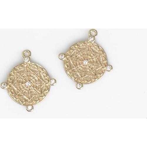 14k Gold Filled Pendant Charm Medallion pendant necklace, Gold Jewelry in Coin disc Charm medallion Necklace Earring Charm