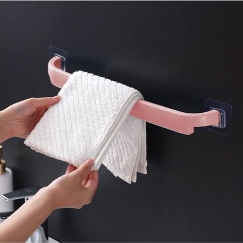 Hot Towel Rack Wall Mounted Punch free Self-adhesive Towel Holder Bathroom Organizer Towel Bar Roll Holder Kitchen Storage Shelf