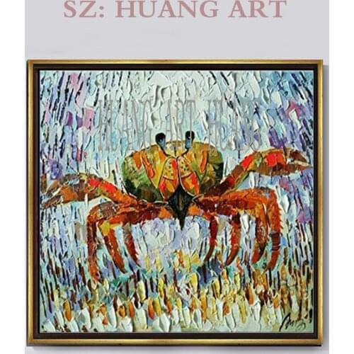Superb Artist Hand-painted High Quality Funny Animal Crab Oil Painting on Canvas Modern Crab Oil Painting for Kitchen Decoration