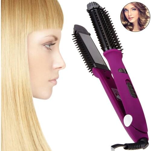 Professional Hair Straightener Brush Electric Thermal Curler Hair Flat Iron Negative Ion Hair Straightening Curling Iron Tools