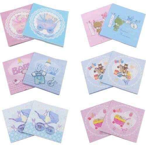[RainLoong] Baby Shower Paper Napkin For Boy Girl Gender Reveal Party Tissue Napkin Decoration Serviettes 33*33cm 1 pack