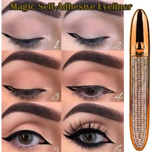 Self Adhesive Magic Lashes Eyeliner Long Lasting No Glue Non Blooming Quick Drying Eyelashes Sticking Black EyeLiner Pencil