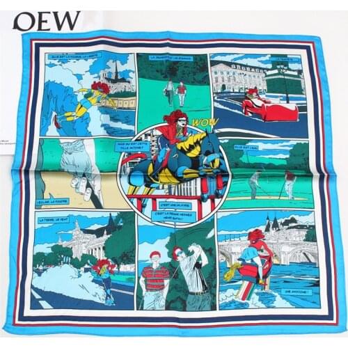 POBING 100% Pure Silk Scarf Women Sports Print Square Scarves Small Head Handkerchief Silk Foulards Wholesale Hijab Wraps 53CM