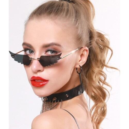 Wing Rimless Punk Sunglasses Colorful Reflector Mosaic Decoration Fashion Personality Trend Wave Eyewear Streetwear Sun Glasses