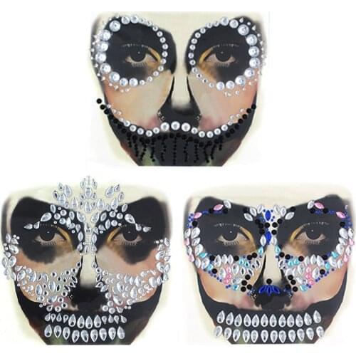 Halloween Face Jewel Rhinestone With Gem Skull Teeth Sticker for Carnival Makeup Body Art Party Halloween Decor