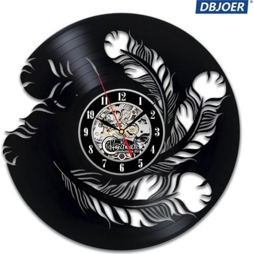 Feather Vinyl Wall Clock Hanging Presents Art Room Decor Accessories for Bedroom Decorations Artwork Home Gifts