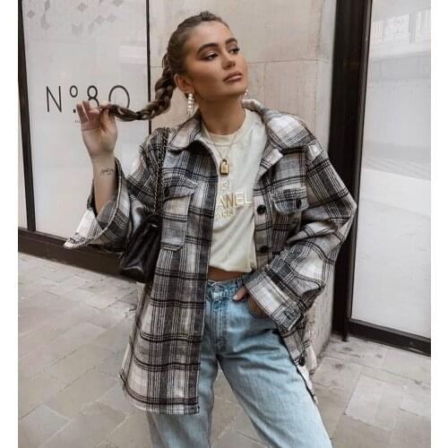 Vintage Womens loose Plaid soft thick shirt 2021 fashion womens street sweater casual fashion shirt womens jacket