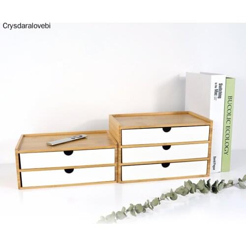 Japanese style Storage Drawer Bamboo Lid Desktop Cosmetic Organizer Storage Box Calculator Stationery Home Office Storage Case
