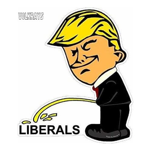 Volkrays Funny Car Sticker Signs By Woody Trump Peeing Pissing on Liberals Accessories Reflective Vinyl Decal,18cm*16cm